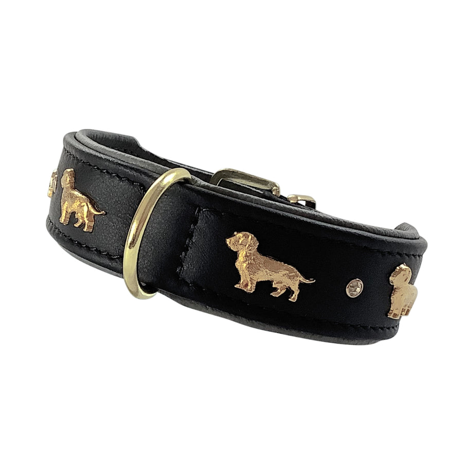 Hundehalsband - Lederhalsband Dackel / Teckel / Dachshund mit Strass - individuelle Farbgestaltung