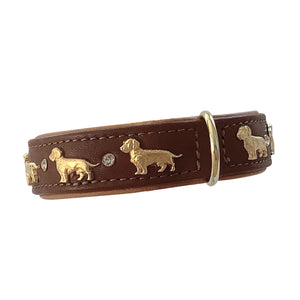 Hundehalsband - Lederhalsband Dackel / Teckel / Dachshund mit Strass - individuelle Farbgestaltung