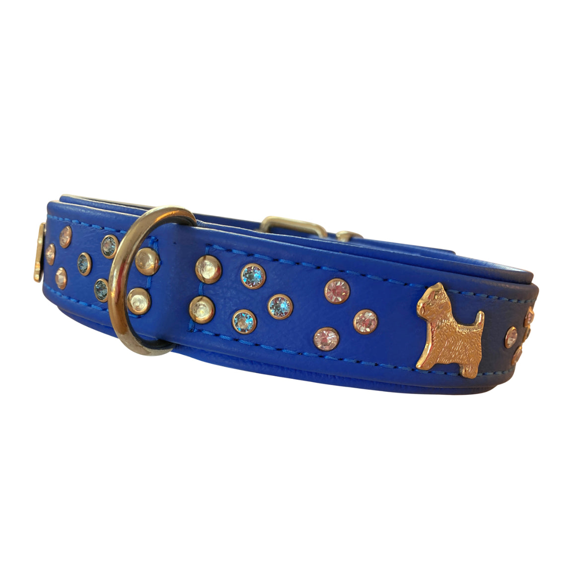 Hundehalsband Leder mit Westie Applikation und Strass-Steinen