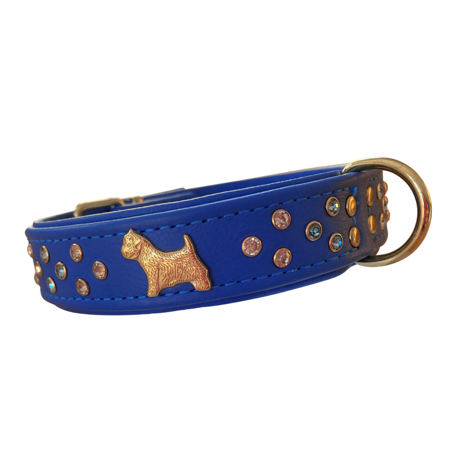 Hundehalsband Leder mit Westie Applikation und Strass-Steinen