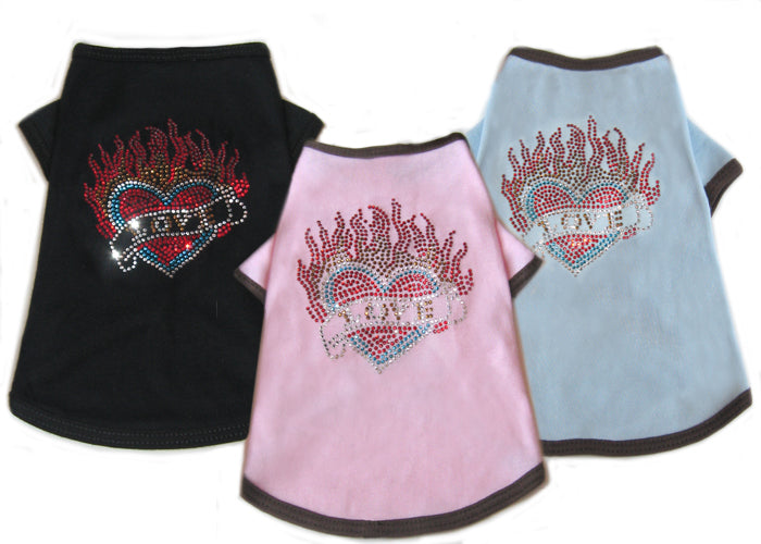 DIVA DOG Swarovski&#8482; Flaming Heart T-Shirts