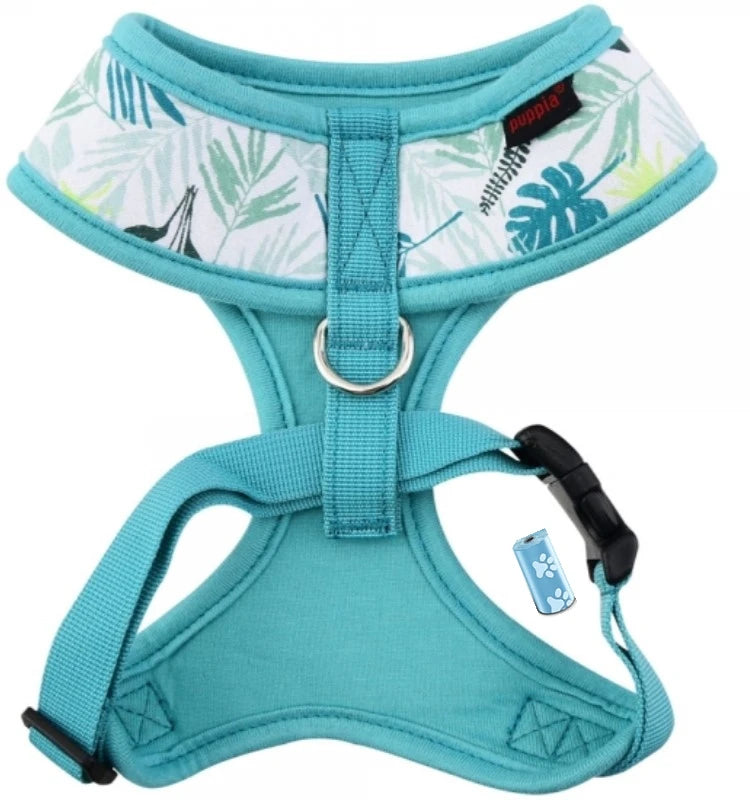 Puppia Botanical Harness A - Softgeschirr Gemustert Hellblau