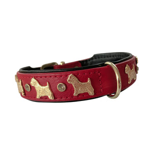 Lederhalsband für Westie / West Highland Terrier mit Strass und Westie-Applikation
